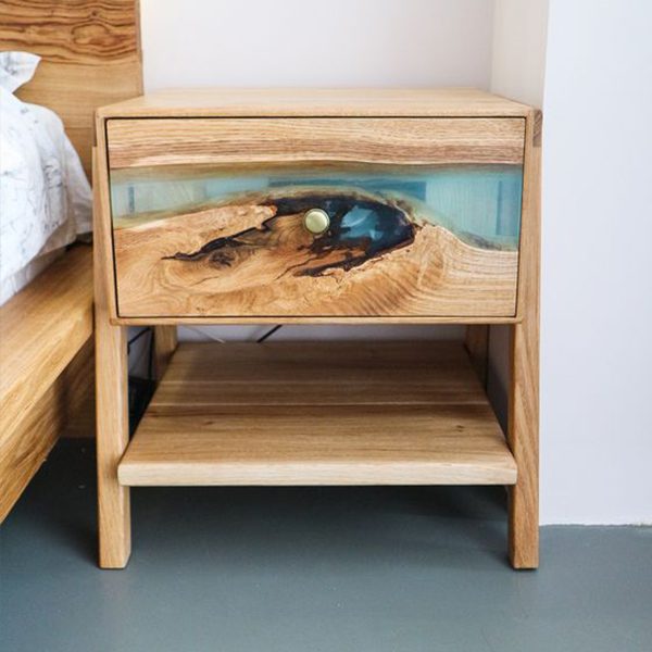 bedside resin table, epoxy table, bedside table with drawer